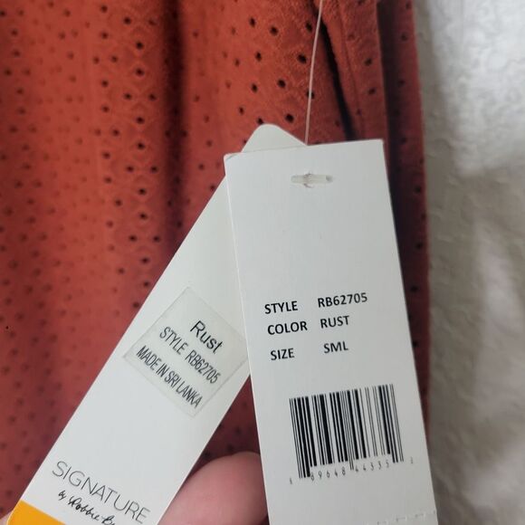 Signature by Robbie Bee Rust Perforated Sleeveless Tied Closure A-Line Dress - Picture 3 of 11